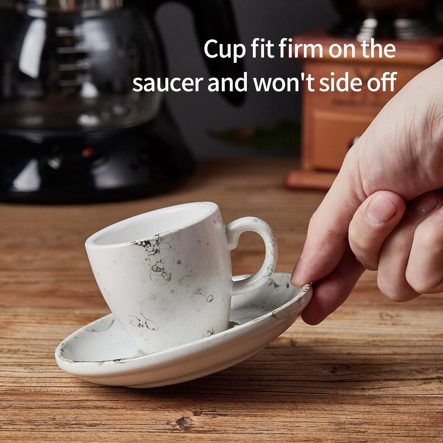 SIDUCAL Espresso Cups Set of 6,2 Ounce Ceramic Coffee Cups with Saucers,Porcelain Double Espresso Shot Cup Set,Gift Box for Boyfriend Gift(White)