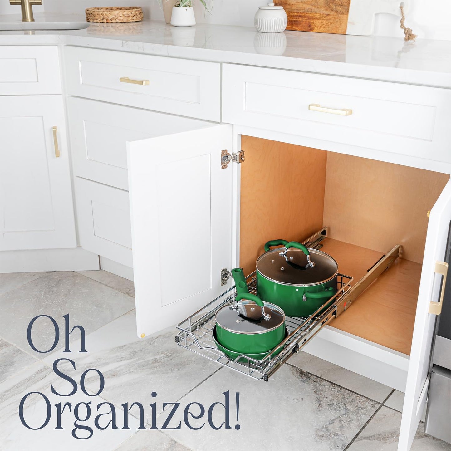 HOLDN’ STORAGE Pull Out Cabinet Organizer - Heavy Duty Steel with Smooth Slide-Out Drawers, Chrome Finish - 20" W x 17" D Basket, Fits 21.25" Cabinet Opening