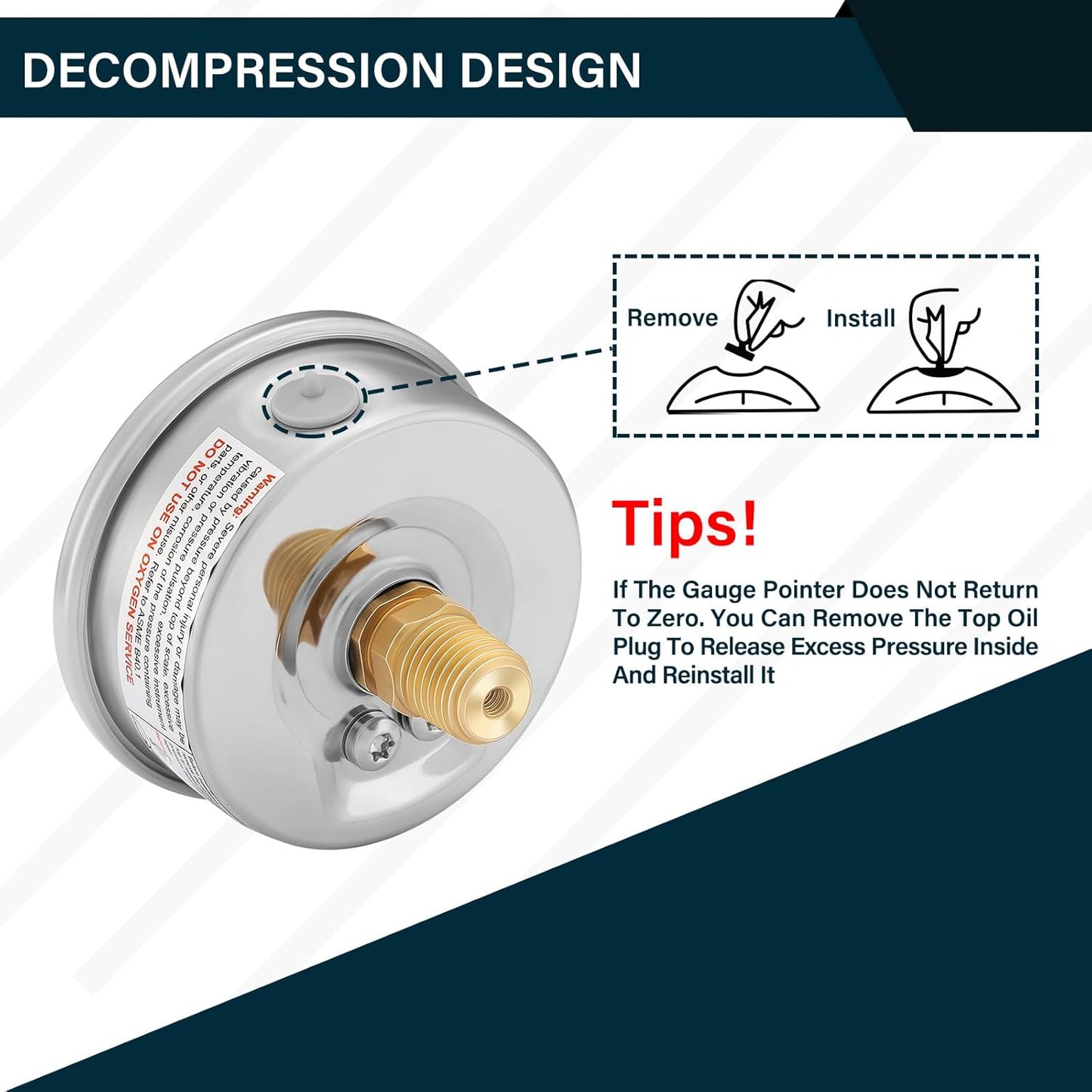 MEASUREMAN 2-1/2inch Dial Size, Glycerin Filled Pressure Gauge, 0-200psi/kpa, 304 Stainless Steel Case, 1/4inchNPT Center Back Mount