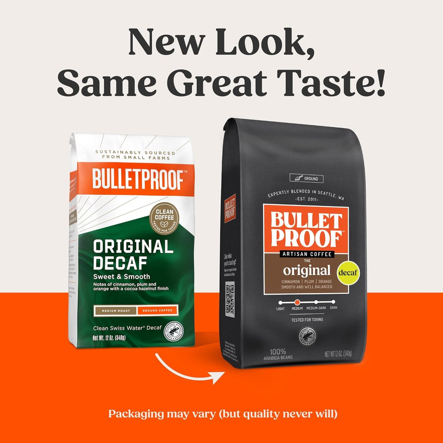 Bulletproof Original Medium Roast Ground Decaf Coffee, 12 Ounces, 100% Arabica Coffee, Clean Coffee Tested for Toxins, Packaging May Vary