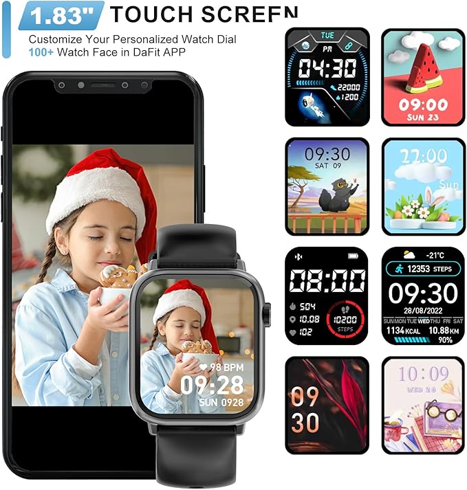 Smart Watch for Man Women Answer/Make Call, Fitness Watch with 120+ Sport Modes, IP67 Waterproof, Heart Rate/Sleep Tracker/Step Tracker/Blood Pressure Health Watch for Android iOS Phone (Black)