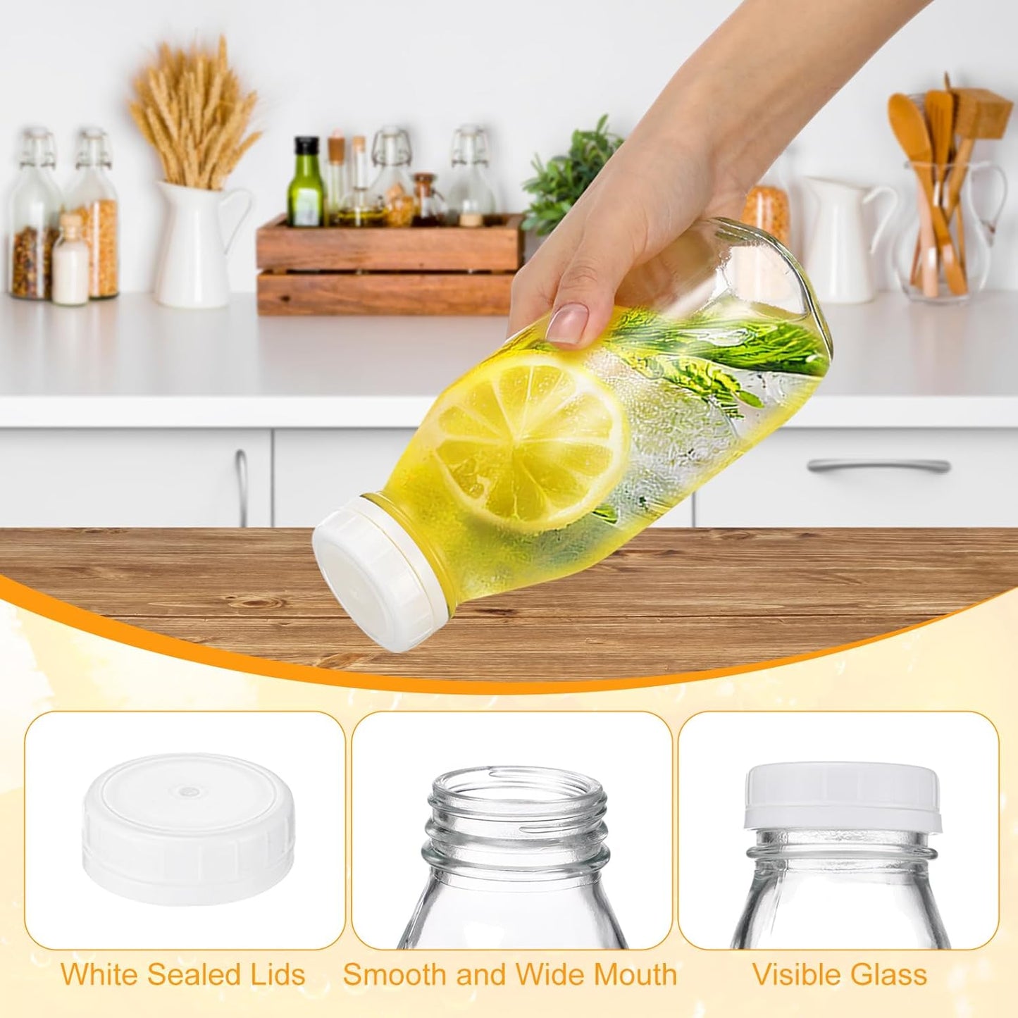 Suclain 10 Pcs 16 oz Glass Juice Bottle with Lids, Clear Reusable Milk Container for Refrigerator, Airtight Heavy Duty Dispenser Drinking Jar for Beverage, Oat, Honey Storage Supply