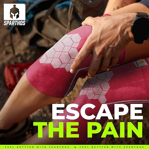 Sparthos Knee Compression Sleeves (Pair) – Support Sports, Running, Joint, Knee Pain Relief – Knee Brace Men Women – Knee Sprains Strains Arthritis Ligament Injury Recovery (Pink-XL)
