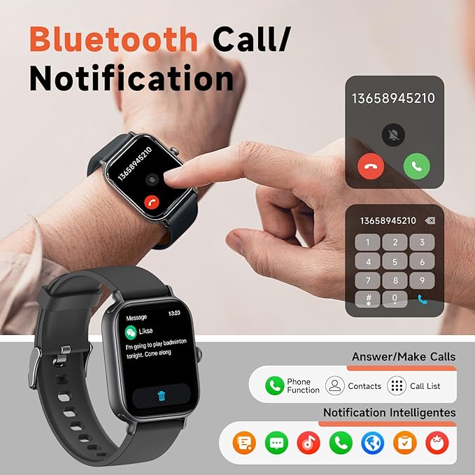 Smart Watch for Women & Men 2.0 HD Screen IP68 Fitness Tracker with Heart Rate, SpO2, Sleep Monitor, Bluetooth Call (Answer/Make),110+ Sport Modes, iPhone/Android Compatible(Black)