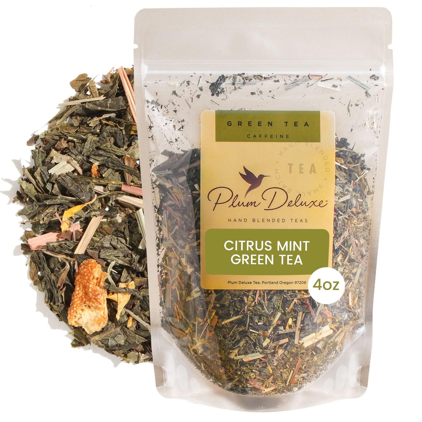 Citrus Mint Green Tea – Refreshing Loose Leaf Blend with Green Tea, Orange, Lemon, Lemongrass and Spearmint – Low Caffeine – Hot or Iced – 60 to 80 Cups – No Added Sugar – Hand Crafted in USA - Plum Deluxe