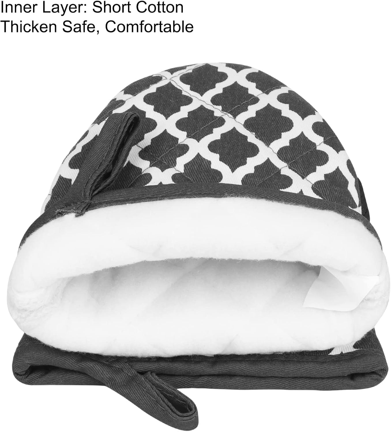 1 Pair Short Oven Mitts, Heat Resistant Silicone Kitchen Mini Oven Mitts for 500 Degrees, Non-Slip Grip Surfaces and Hanging Loop Gloves, Baking Grilling Barbecue Microwave Machine Washable