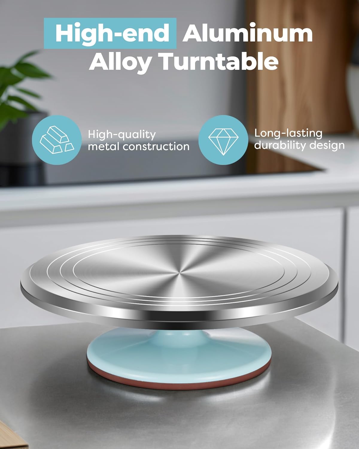 Kootek Aluminium Alloy Revolving Cake Stand 12 Inch Rotating Cake Turntable for Cake, Cupcake Decorating Supplies