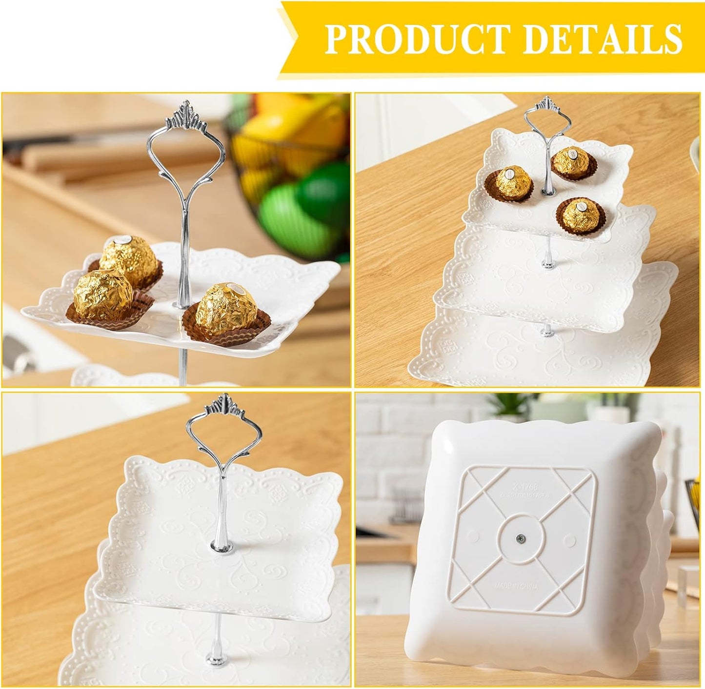 Sawysine 6 Pack 3 Tiers Dessert Stand Plastic Cupcake Stand Serving Trays Cupcake Display Stand Cookie Tray for Party and Platter for Home(Silver)