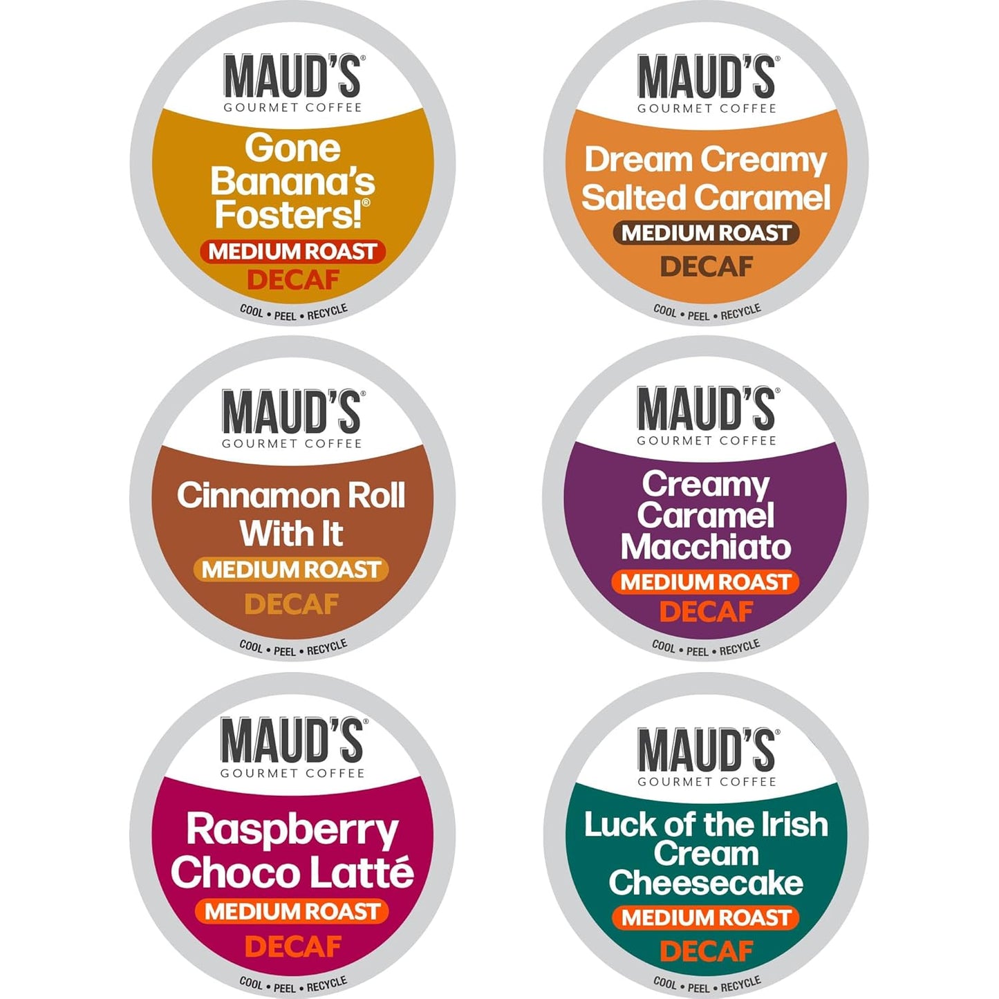 Maud's Flavored Decaf Coffee Pods Variety Pack, 24 ct, 6 Assorted Roasts & Flavors, Decaf Medium Roast Coffee in Recyclable Single Serve Pods - 100% Arabica Coffee, Compatible with Keurig K Cups Maker
