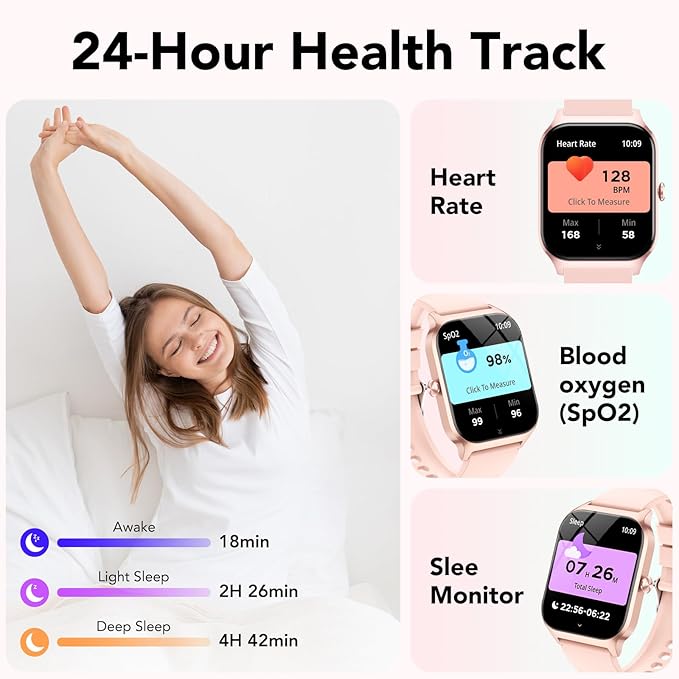 Smart Watch, 1.85" Smartwatch for Women(Answer/Make Call), 2025 Fitness Watch with 115+ Sports Modes/Heart Rate/SpO2/Pedometer/Sleep Monitor, IP68 Waterproof Activity Tracker for Android iOS, Pink