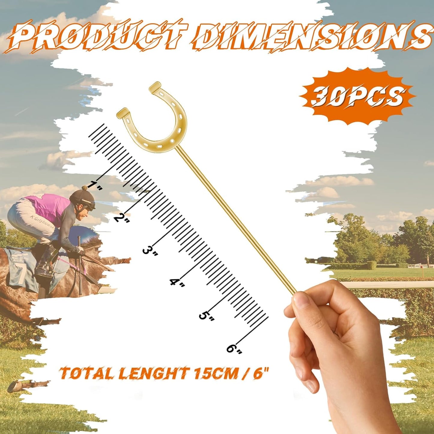 6 Inch Derby Drink Plastic Stirrers Swizzle Sticks for Cocktails Coffee Reusable U Shaped Horseshoe Drink Stirrers for Coffee Beverage Party Bar Weddings Events(Gold,30 Pcs)