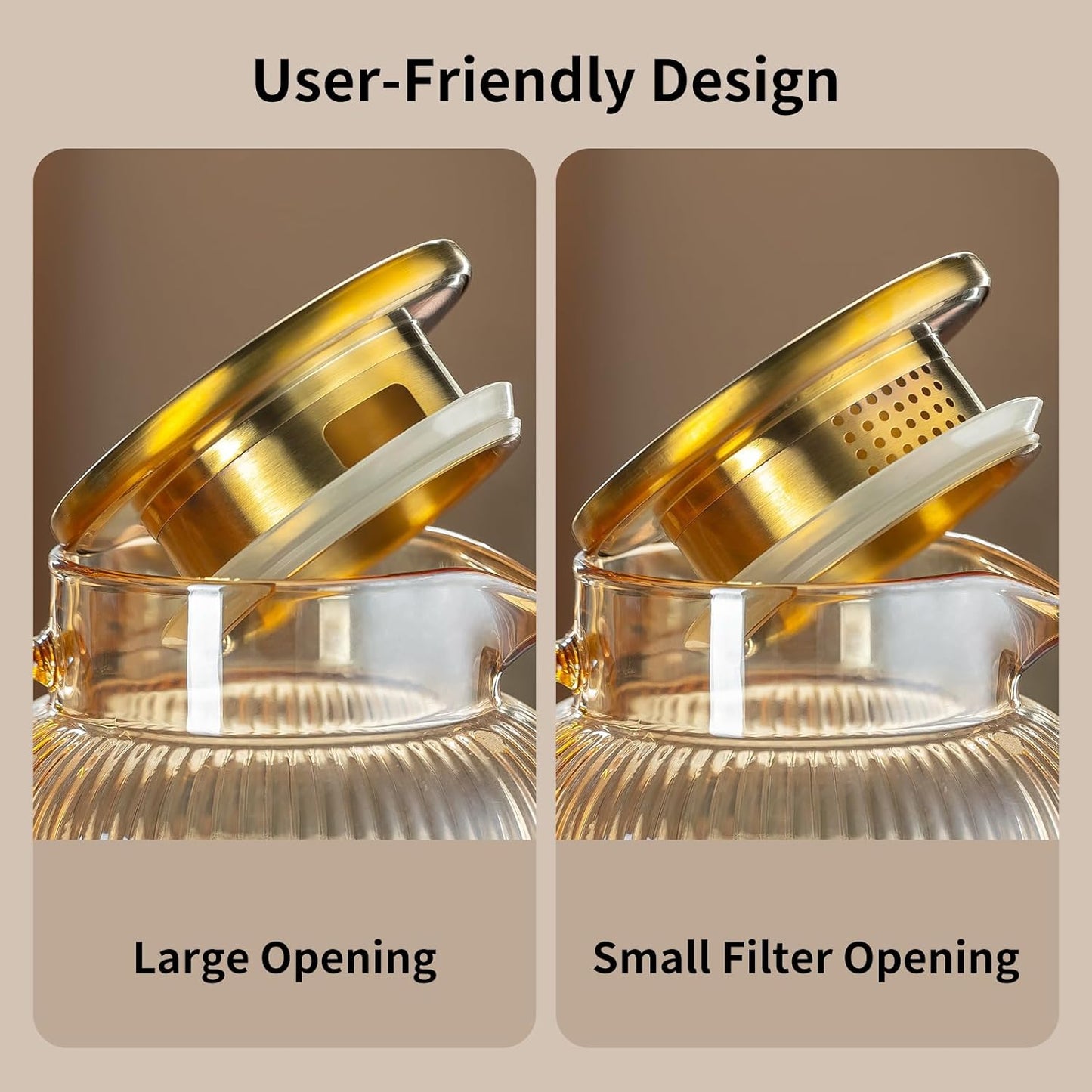 2 PACK Glass Pitcher with Lid, 68 oz/ 2 Liter Amber Classic Vertical Stripes Water Pitcher,Glass Water Carafe for Cold Brew, Coffee, Lemonade, Iced Tea,Beverage, Heat Resistant Water Glass Jug