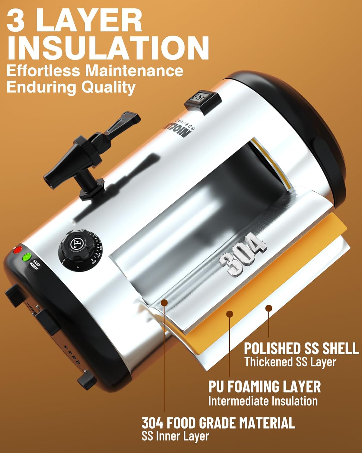 WantJoin Electric Heating Beverage Dispenser-75 Cup Hot&Cold water Urn-Stainless Steel Premium 12 L/3.2 Gallon Hot Drink Dispenser with Spigot for Coffee & Hot tea,Cold Milk,Water,Juice(Silver)