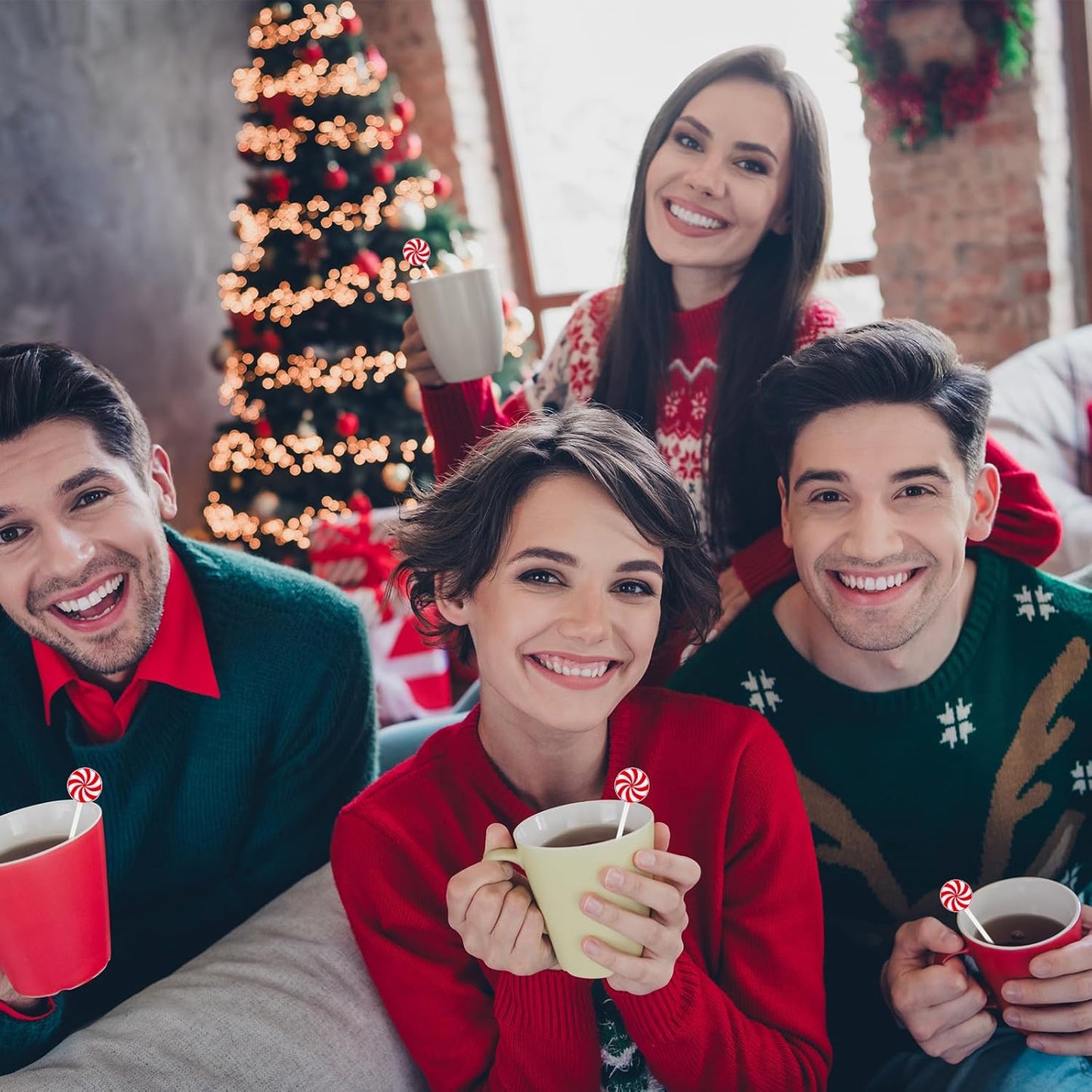 30 Pcs Christmas Drink Stirrers Xmas Stir Stick Holiday Coffee Swizzle Stick Reusable Plastic Hot Cocoa Bar Chocolate Decoration Cocktail Mixer(Lollipop,Charming Color)