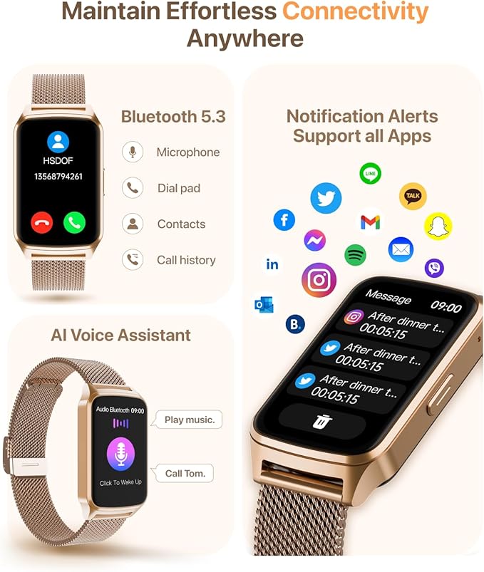 Smart Watch Health Fitness Tracker with 24/7 Heart Rate, Blood Oxygen Sleep Monitor,Step Calorie Counter Pedometer (Gold)