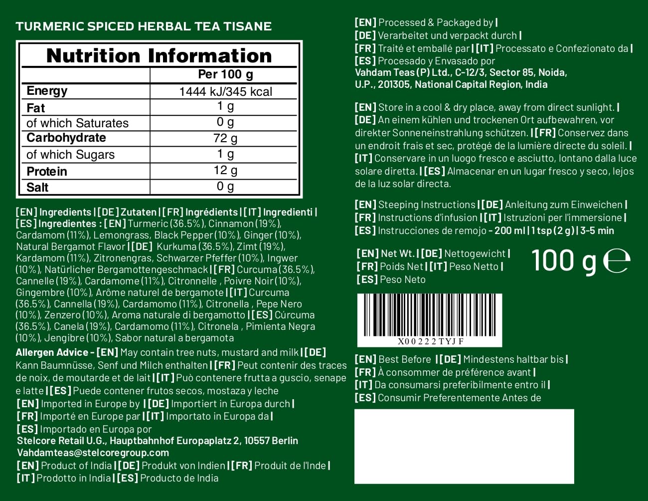 VAHDAM, Turmeric Spice Herbal Tea (50+ Cups, 3.5 oz) Caffeine Free, Non GMO, Gluten Free | 100% Pure Herbal Tisane - Savory & Spicy | Whole Loose-Leaf, Vacuum Sealed for Freshness