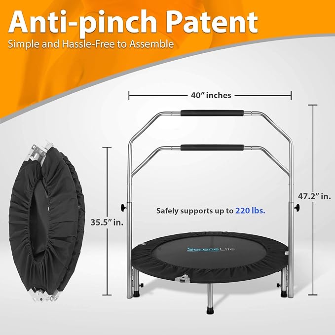 SereneLife 36"/40" Foldable Mini Trampoline - Compact Fitness 150/220 lbs