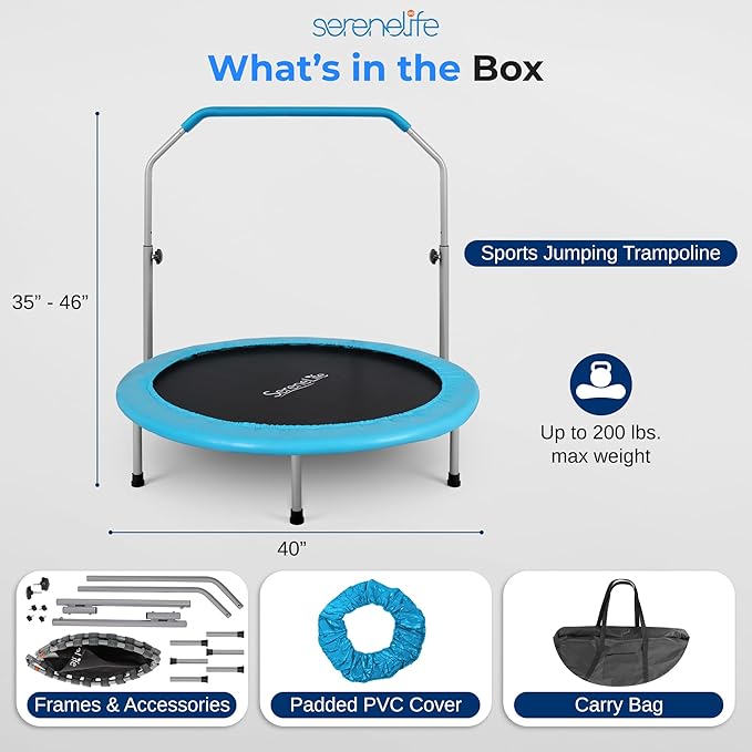SereneLife 36"/40" Foldable Mini Trampoline - Compact Fitness 150/220 lbs