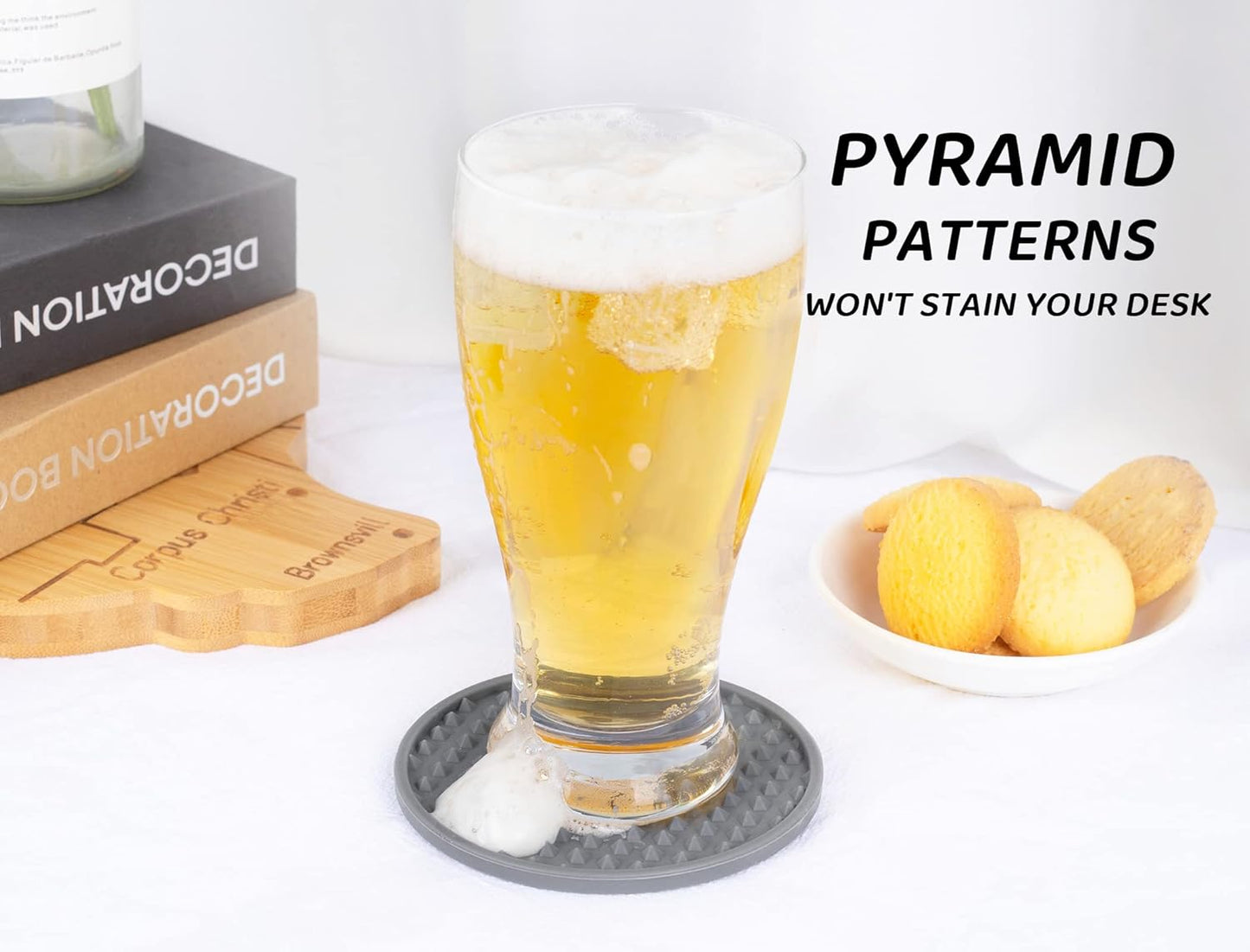 Coasters for Drinks 6 Pack Drink Coasters with Holder,Heat Resistant Silicone Cup Mat Tabletop Protection,Non-Slip Rubber Coaster for Kinds of Cups (Grey)