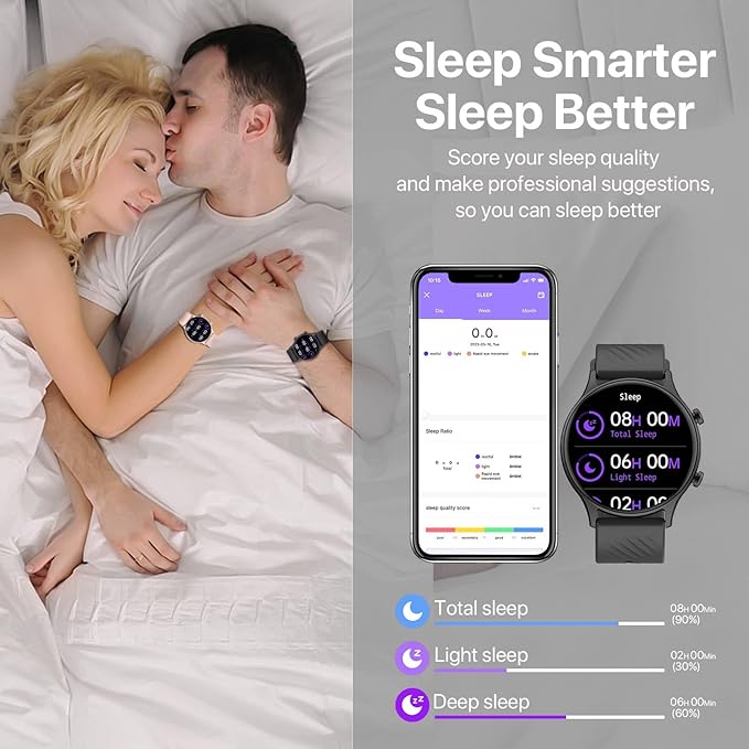 Smart Watch for Men, Running Watches for Men, Fitness Activity Tracker Watch, Dail Call 150+ Sport Modes Step Calorie Counter Pedometer Heart Rate Sleep Tracker, 1.4" Black Round