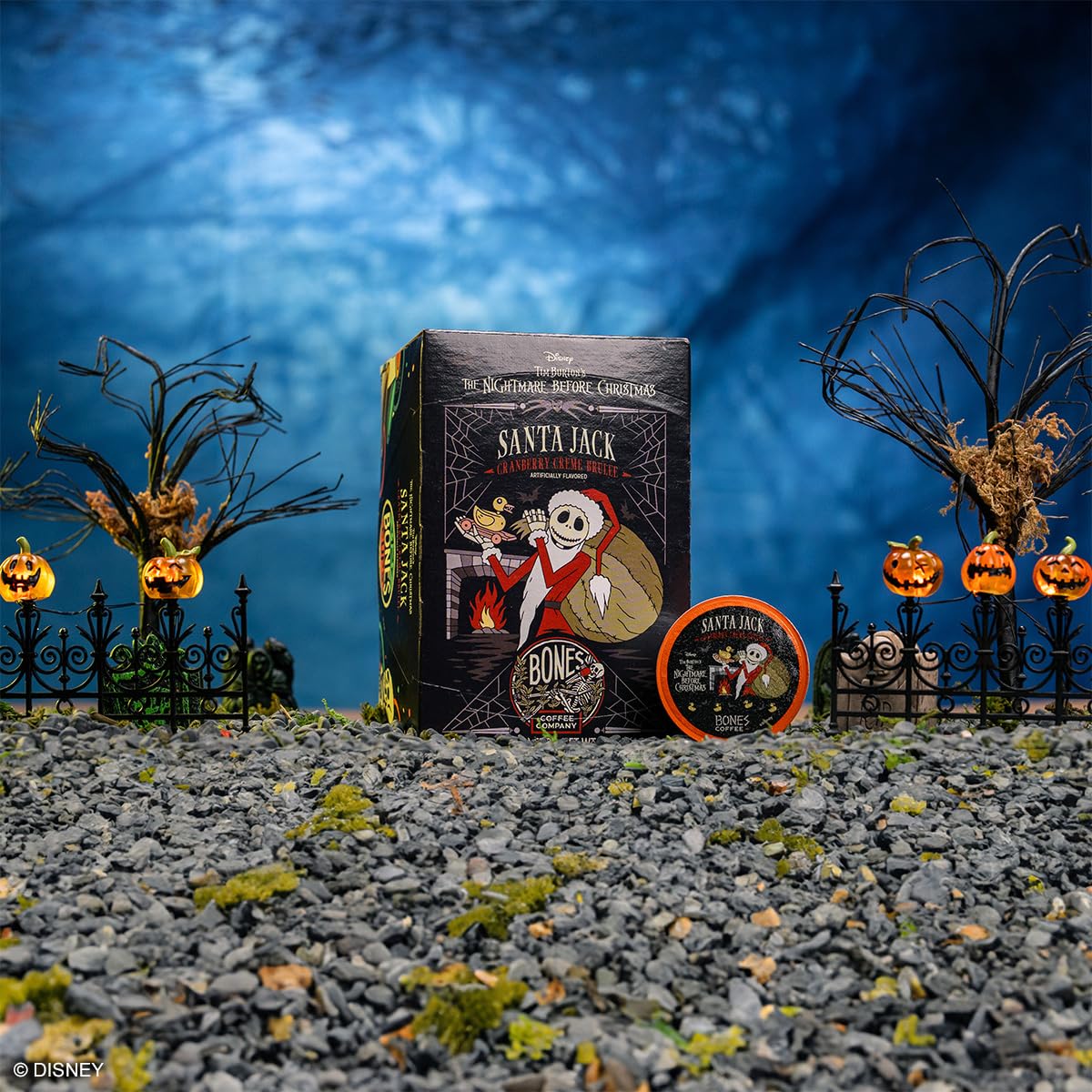 Bones Coffee Company Santa Jack, Cranberry Creme Brulee Flavored Coffee Pods, Low Acid Medium Roast Single-Serve Bones Cups for K-Cups Coffee Maker from The Nightmare Before Christmas, 12 Count