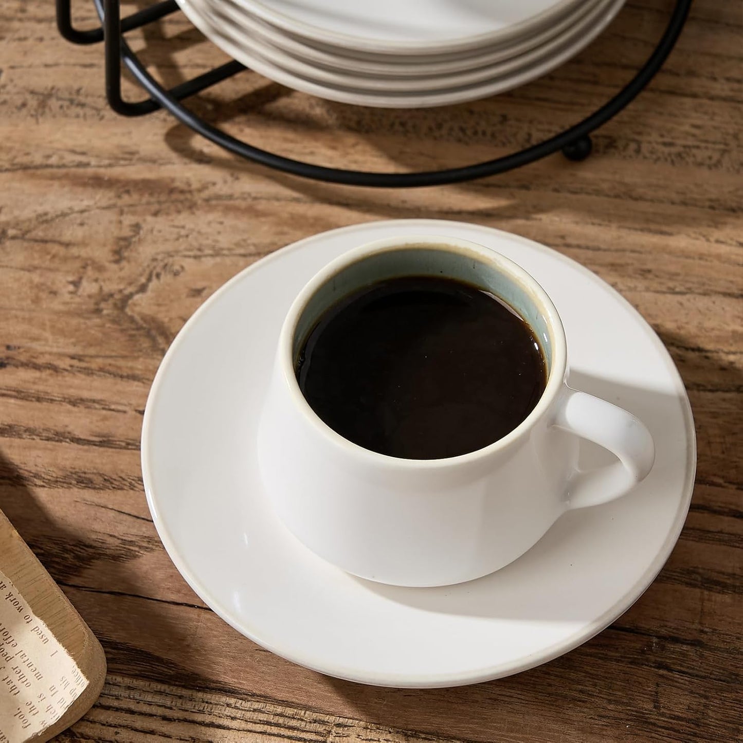 SIDUCAL Espresso Cup Set of 6 [4 oz] Stackable Ceramic Cappuccino Cup with Saucers and Cup Holder,Microwave/Dishwasher Safe,Espresso Demitasse Cups(Green)