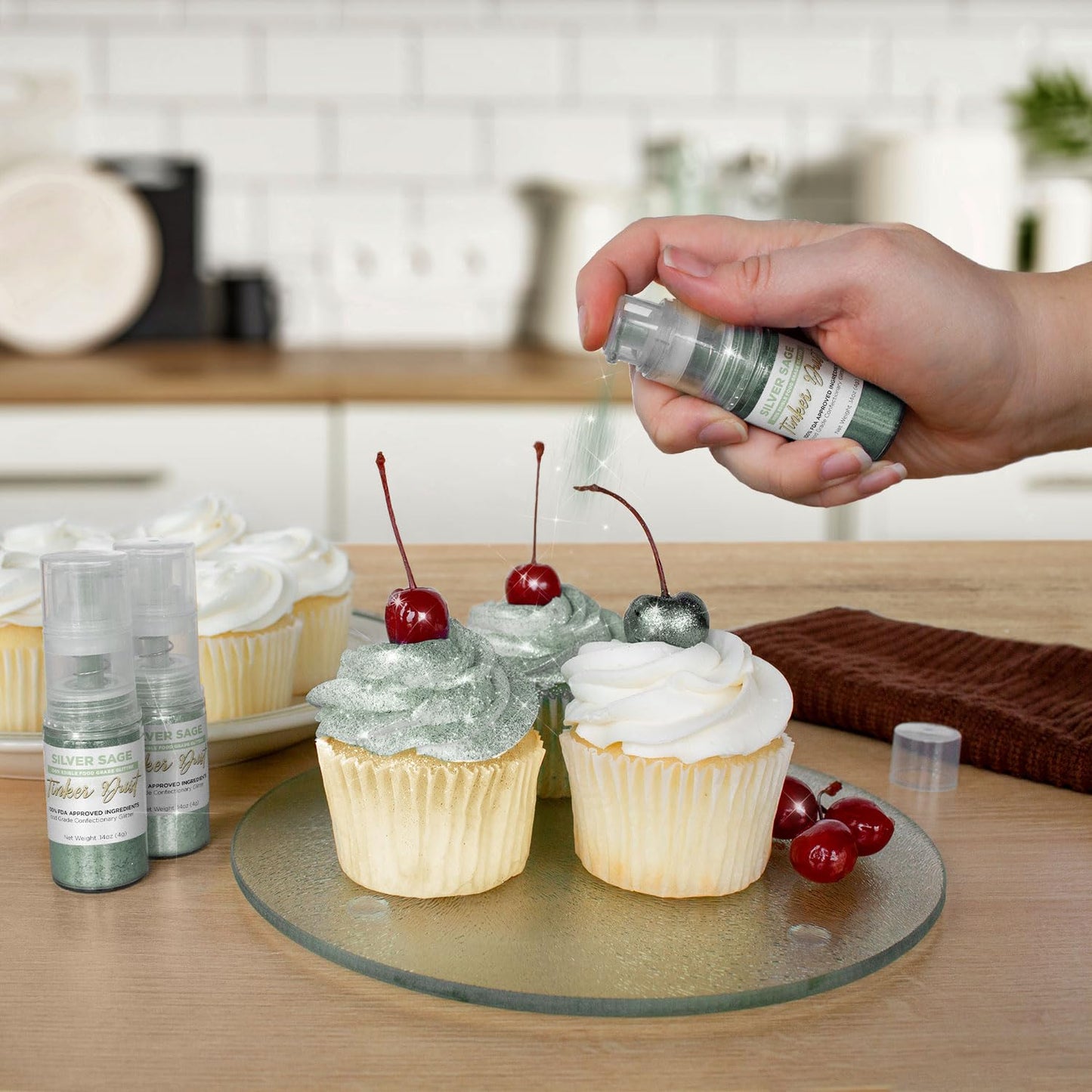 Bakell - Silver Sage Tinker Dust (4g, 1x Mini Spray Pump) Edible Glitter for Food, Desserts, and Beverages!