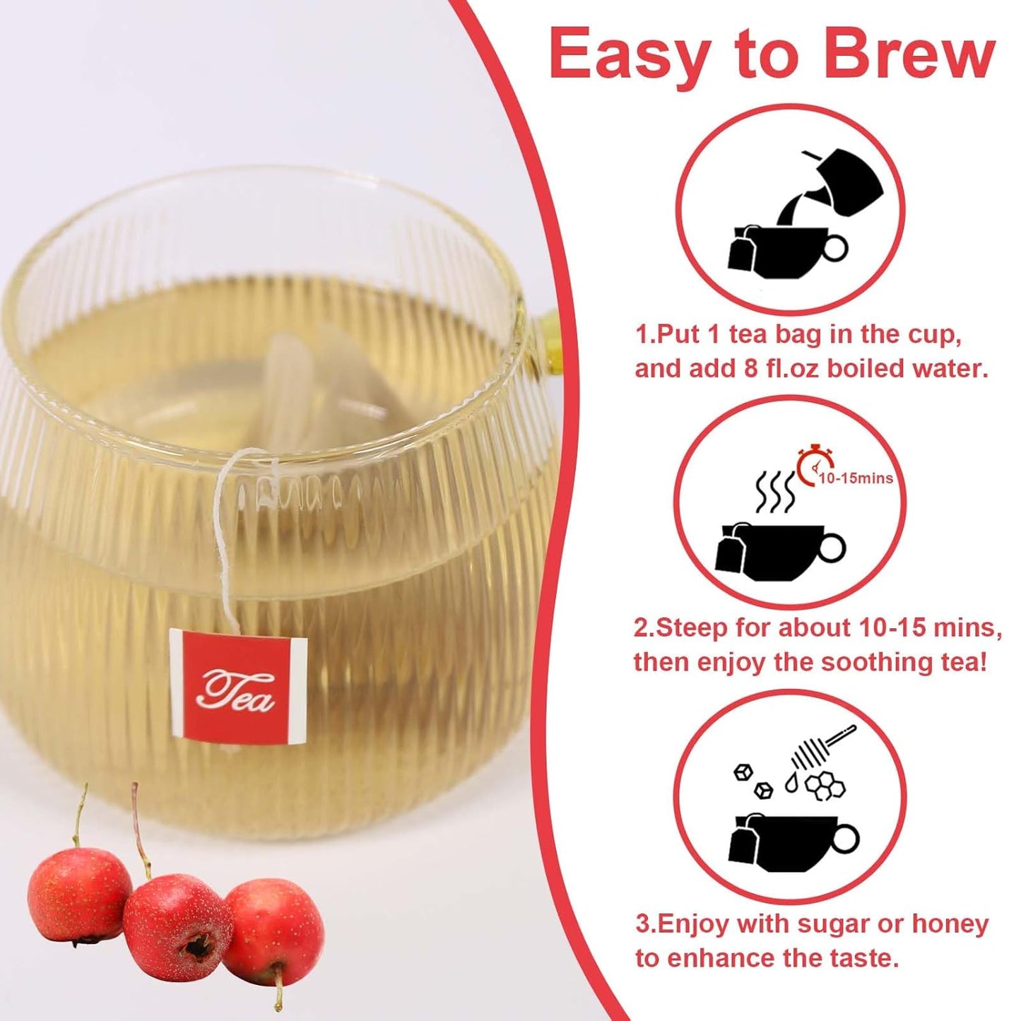 TEARELAE - Hawthorn Berry Tea, 30 Count - Pure Hawthorne Berries Herbal Tea Bags - Sweet and Tangy Flavor - Aid Digestion - Non-GMO - Caffeine-Free