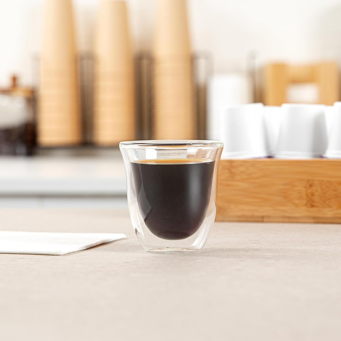 Restaurantware-Forma Professional 2.7 Ounce Double Wall Shot Glasses, 12 Insulated Espresso Cups - Dishwashable, Reusable, Clear Glass Coffee Cups, Freezable, For Hot Or Cold Beverages