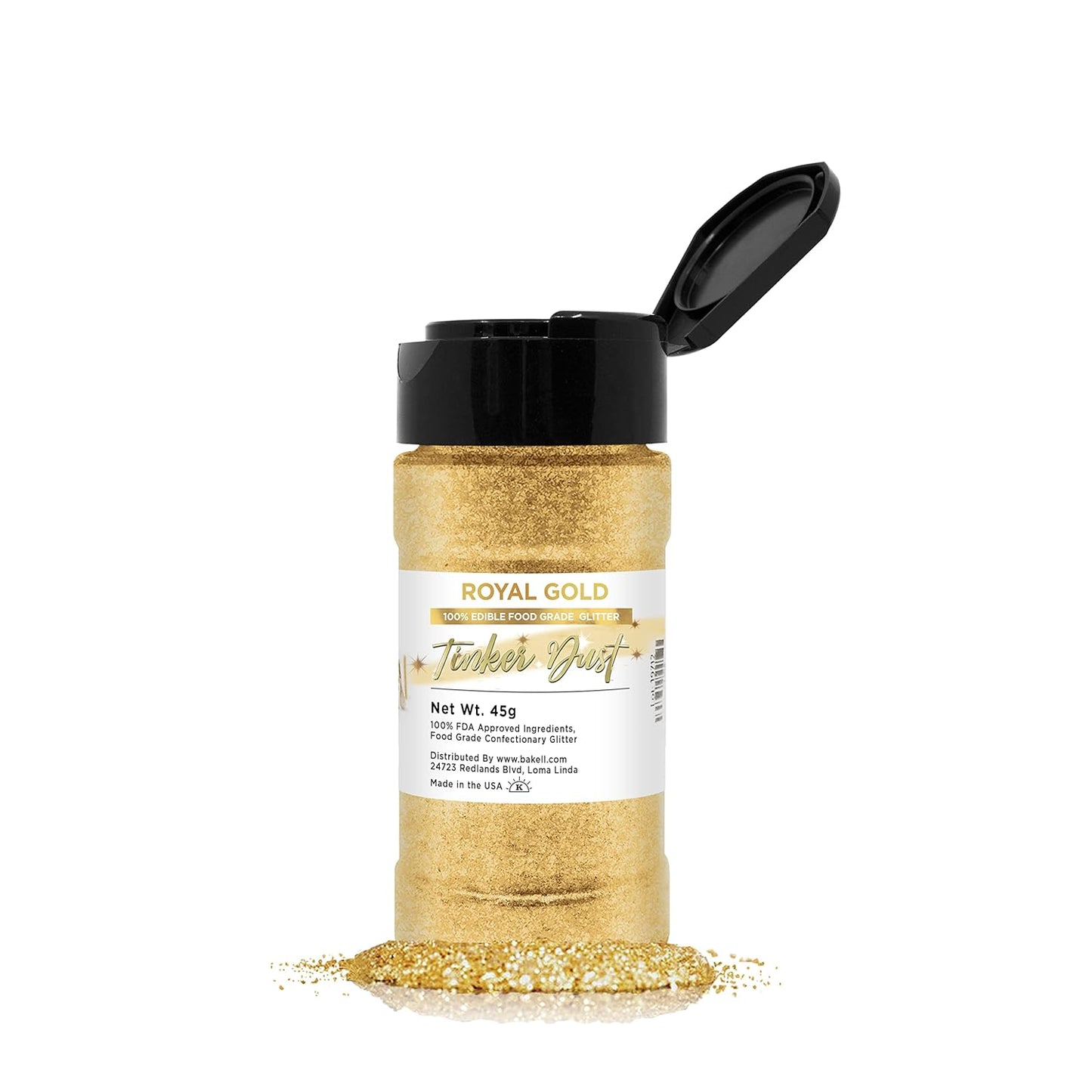 BAKELL Royal Gold Edible Glitter, 45 Grams | TINKER DUST Edible Glitter | KOSHER Certified | 100% Edible Glitter | Cakes, Cupcakes, Cake Pops, Drinks, Dessert Vegan Glitter & Dusts (45g Shaker, Royal Gold)
