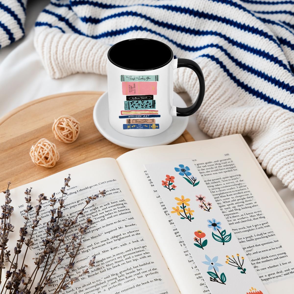 Book Lovers 11oz Coffee Mug - Bookish Gifts for Readers, Teachers, Librarians, Women, Best Friends - Christmas Reading Tumbler