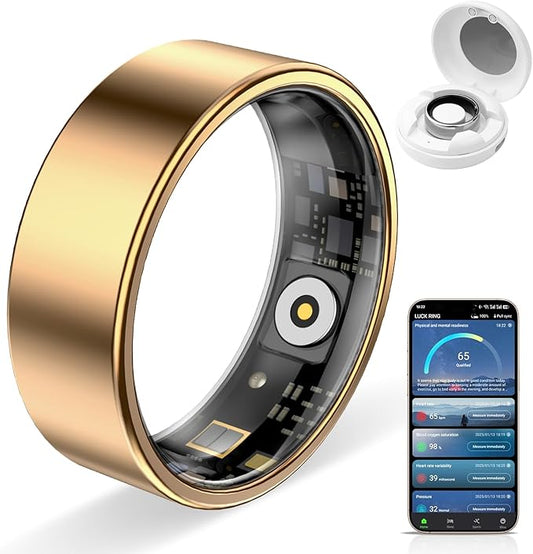 Smart Ring Pro, Fitness Tracker with Heart Rate, Blood Pressure, Stress, Sleep Tracking, Step Tracking, 10ATM Waterproof, Smart Ring for iPhone and Android (Gold 2.0, 10)