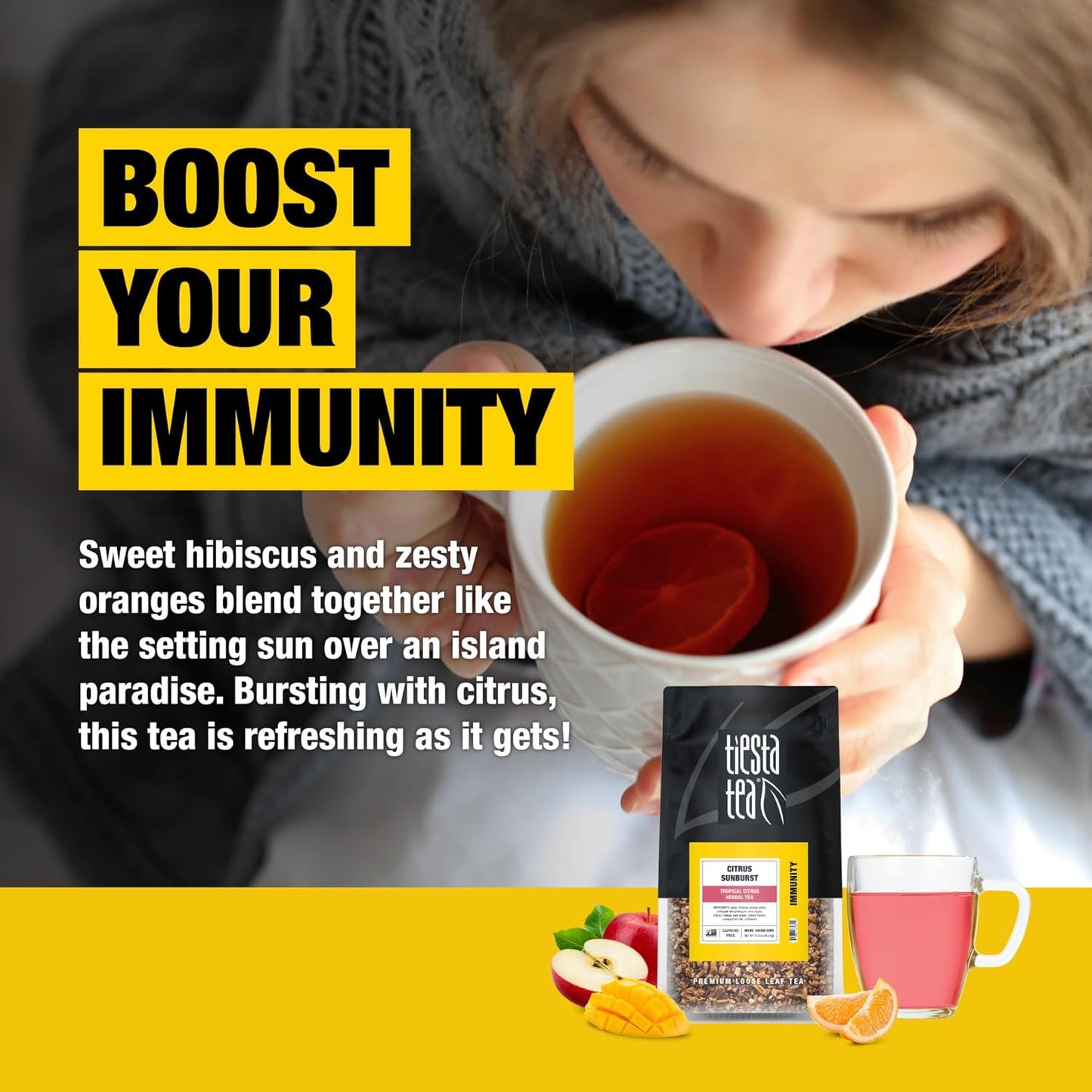 Tiesta Tea - Citrus Sunburst, Loose Leaf, Tropical Citrus Herbal Tea, Premium Blend, Non-Caffeinated Fruit Blend, Make Hot or Iced & Brews Up to 200 Cups, 16 Ounce Resealable Bulk Pouch