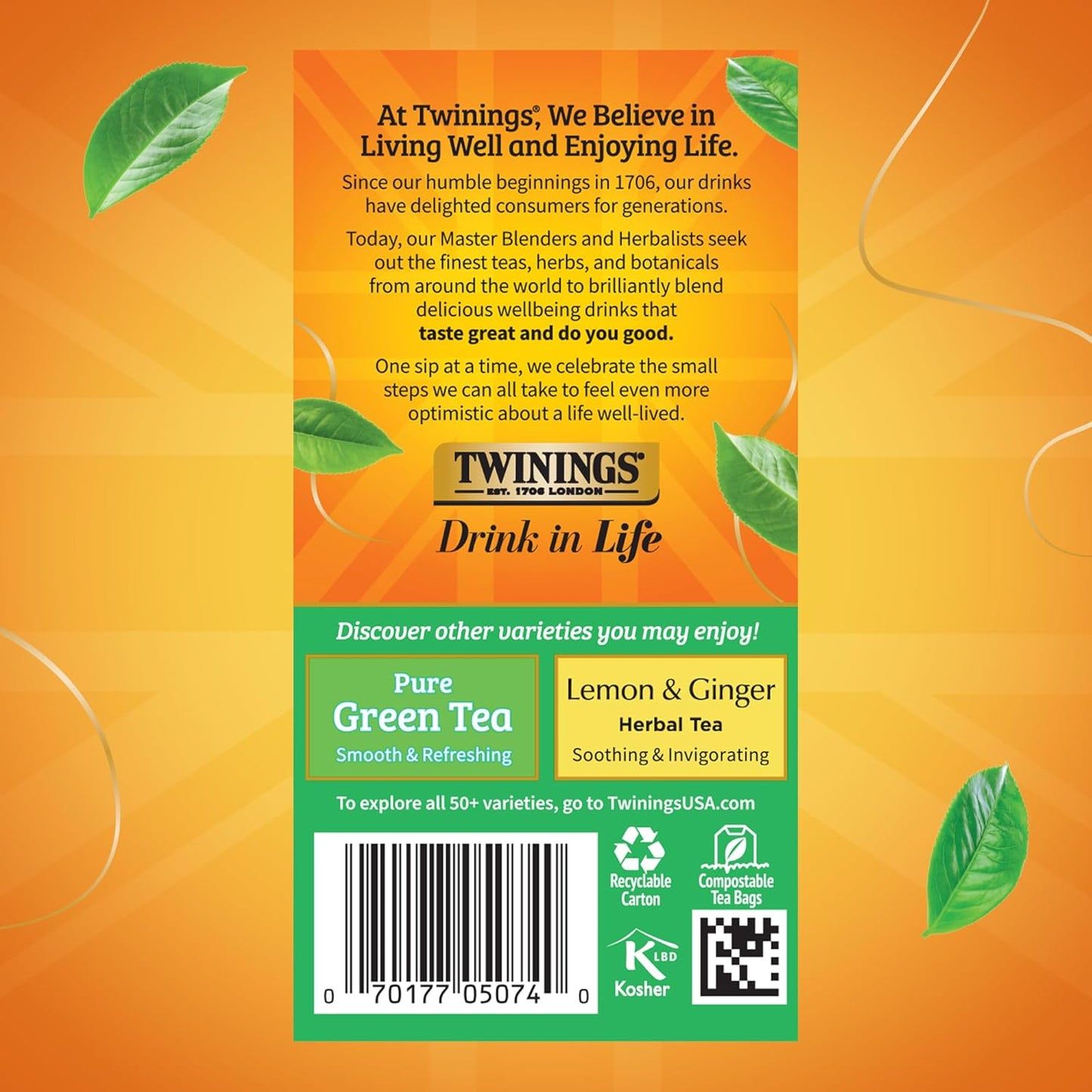 Twinings Green Tea with Jasmine Individually Wrapped Bags, 20 Count (Pack of 6), Fragrant Floral Scent, Caffeinated, Enjoy Hot or Iced, 120 Teabags