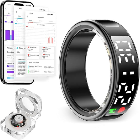 Smart Ring for Women Men with LED Display Screen & Touch Button, IP68 Waterproof Health Ring, Bluetooth Connection Health Tracker Ring Tracks Sport Activities/Heart Rate/Blood Oxygen/Sleep/Steps
