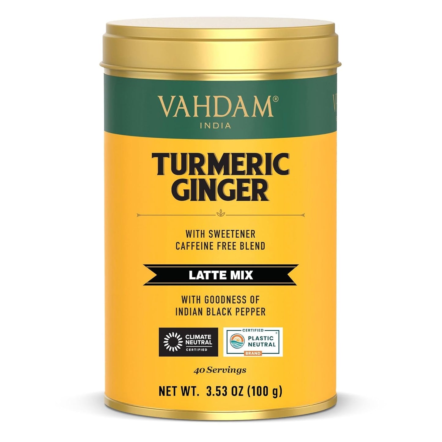 VAHDAM, Golden Milk Powder/Turmeric Ginger Latte Mix (100g, 40 Cups) Caffeine-Free | Powerful Curcumin, Turmeric Powder & Ginger | Brew Hot/Iced Tea