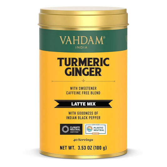 VAHDAM, Golden Milk Powder/Turmeric Ginger Latte Mix (100g, 40 Cups) Caffeine-Free | Powerful Curcumin, Turmeric Powder & Ginger | Brew Hot/Iced Tea