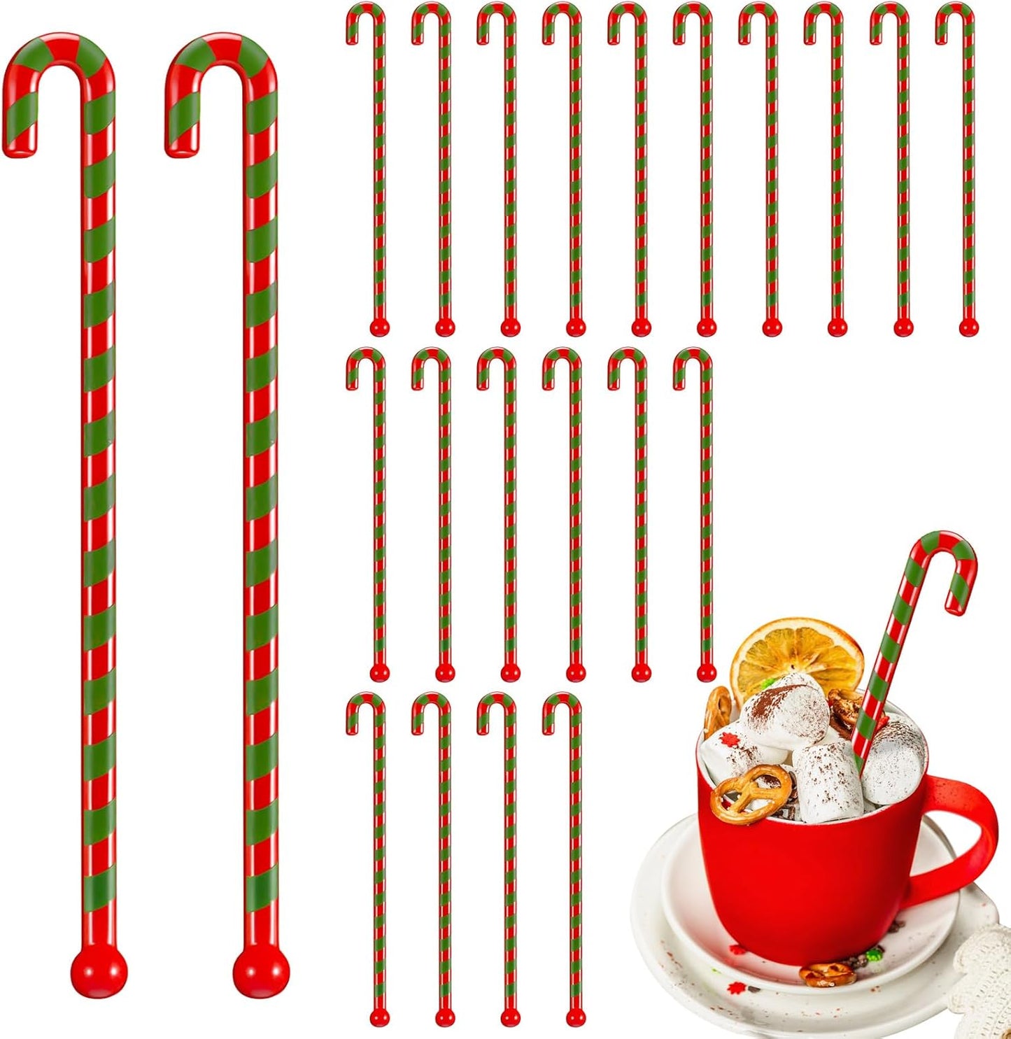 30 Pcs Christmas Coffee Stirrers Candy Cane Swizzle Sticks Coffee Bar Decoration Hot Cocoa Plastic Cocktails Drink Stirrers Reusable Beverage Stir Gifts for Xmas Party Supplies (Red, Green)