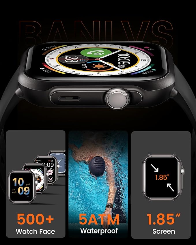 Smart Watches for Men Fitness Tracker: 1.85" Smart watch with 1000 mAh 100 Day+Battery Life Make/Recive Call Heart Rate Blood Pressure SpO2 Sleep Monitor 120+ Sport Mode 5ATM for iPhone Android Phones