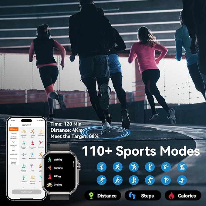 Smart Watch for Men Women, 1000 mAh 100 Day Battery Life, 1.85" Fitness Tracker with Call Function, 110+ Sport Modes, Heart Rate, Sleep Monitor Fitness Watch, IP68 Waterproof, Compatible iOS Android