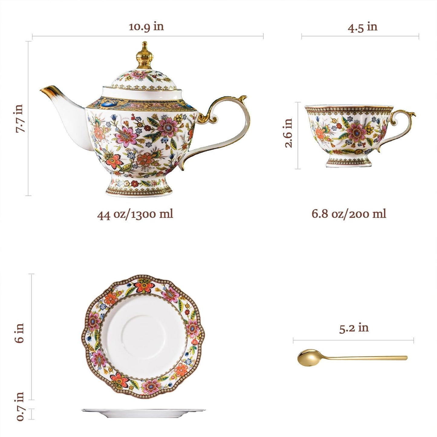 ACMLIFE Fine Bone China Tea Set, British Vintage China Set for Adults 24K Gold, Afternoon Cups and Saucers for Women Tea Party or Gift Giving (Pink and Gold)