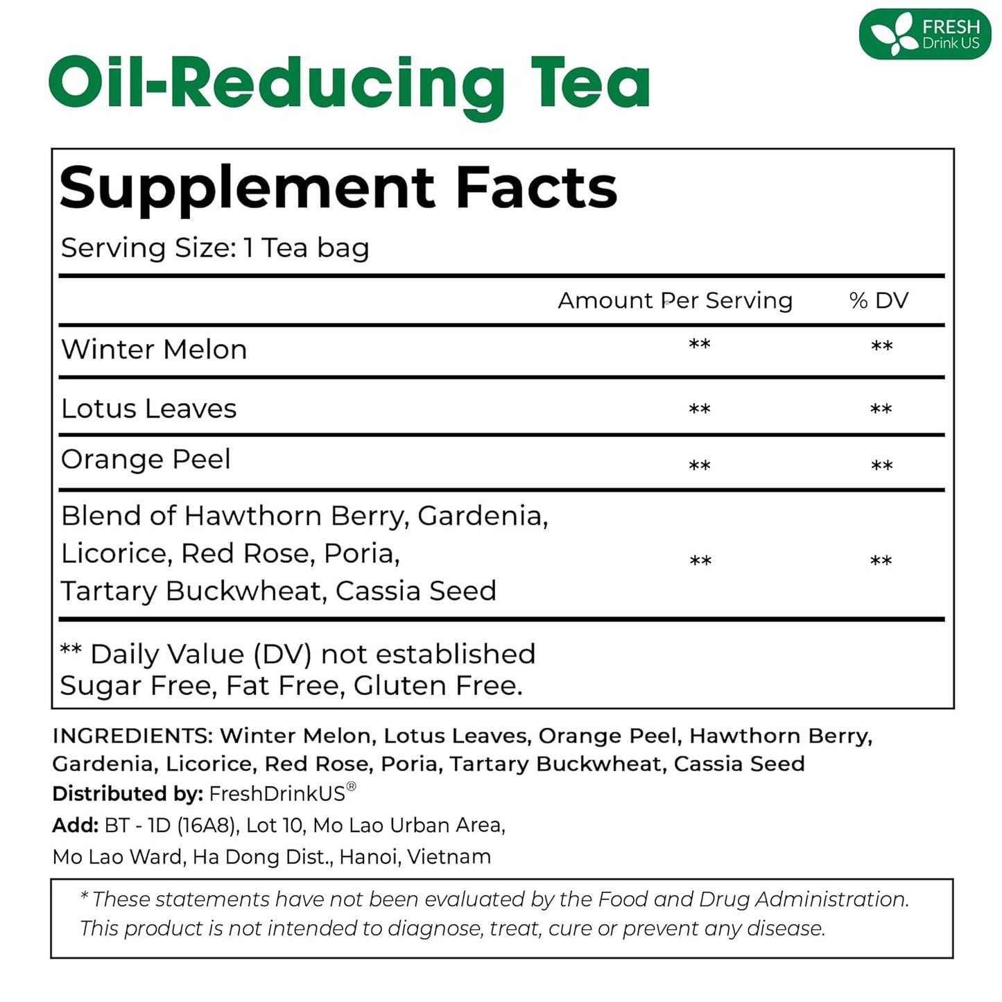 FRESHDRINKUS, 15 Packs of Oil Reducing Tea, Oil Cleansing for Liver, 10 Herbal Ingredients, Traditional Recipe Tea for Liver, 100% Natural, Easy Brewing, Steep Repeatedly (15 Packs)