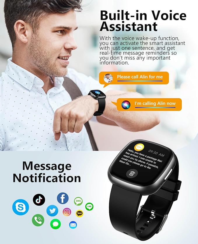 Smart Watches, 1.72" Smartwatch for Men Women (Answer/Make Call), Fitness Tracker with 100+ Sport Modes, IP68 Waterproof, Heart Rate/Sleep/Spo2 Monitor, Activity Tracker for Android iOS