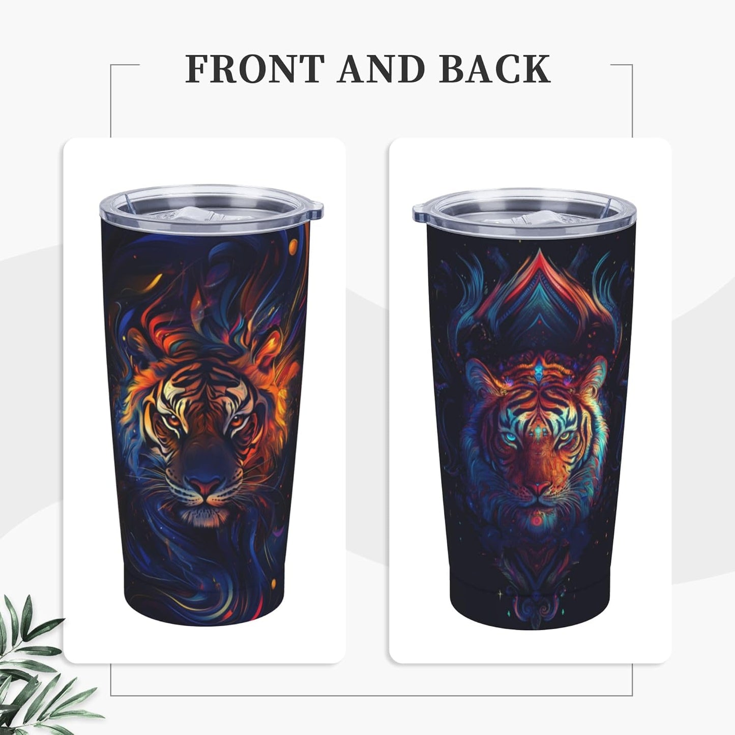 Tiger Tumbler with Lid and Straw 20oz Coffee Tumblers Leakproof Stainless Steel Travel Mug Vacuum Insulated Cup for Iced and Hot