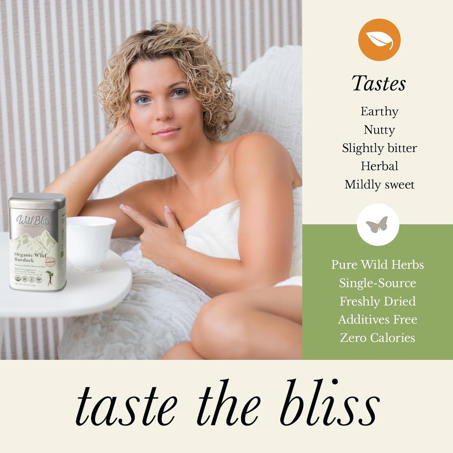 Wild Bliss Organic Burdock Root Tea - Caffeine Free Herbal Detox Support - Pharmacopoeia Quality - 25 Plant Based Tea Bags