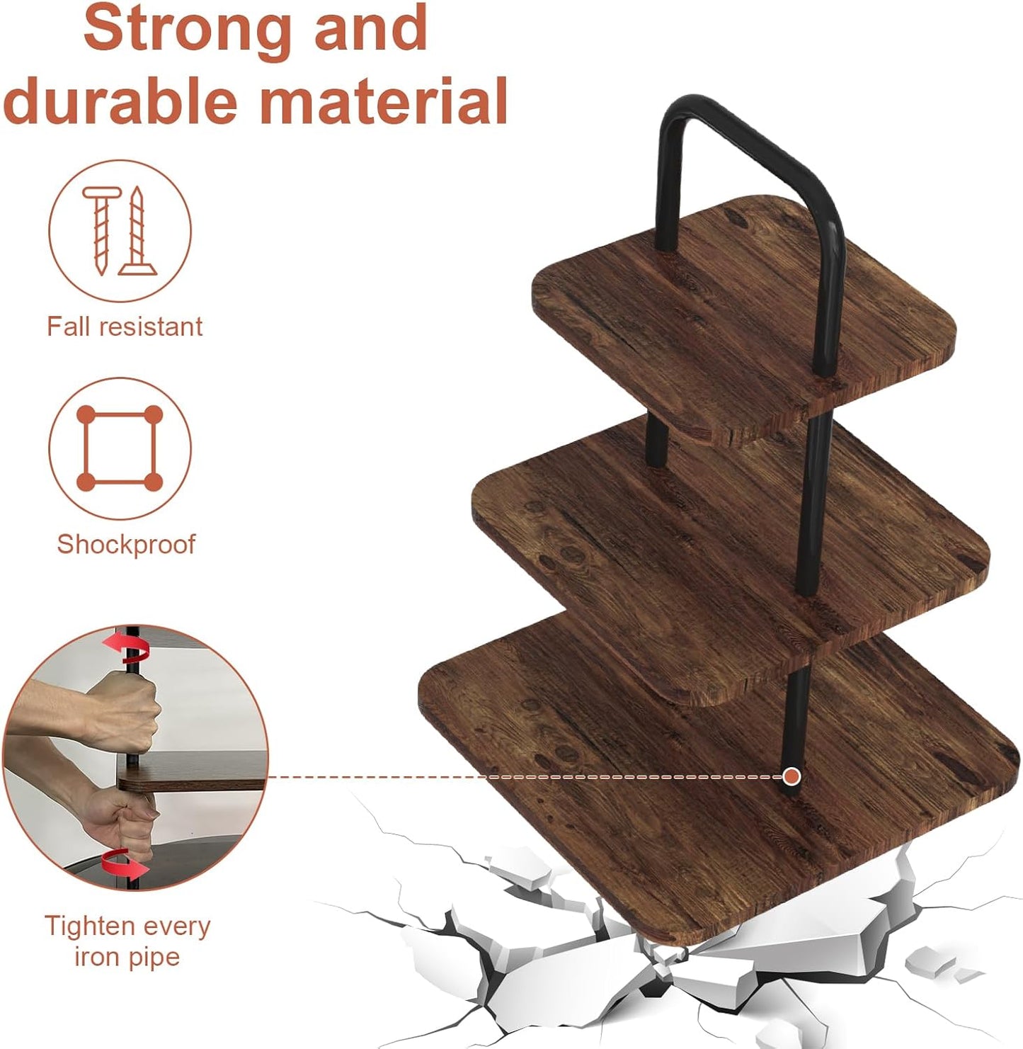 Cupcake Stand, 3-Tier Dessert Stand for 32 Cupcakes, Wood & Metal Tower Display Premium Holder Dessert Tree Tower for Wedding Graduation Birthday Christmas Party, Serving Tray