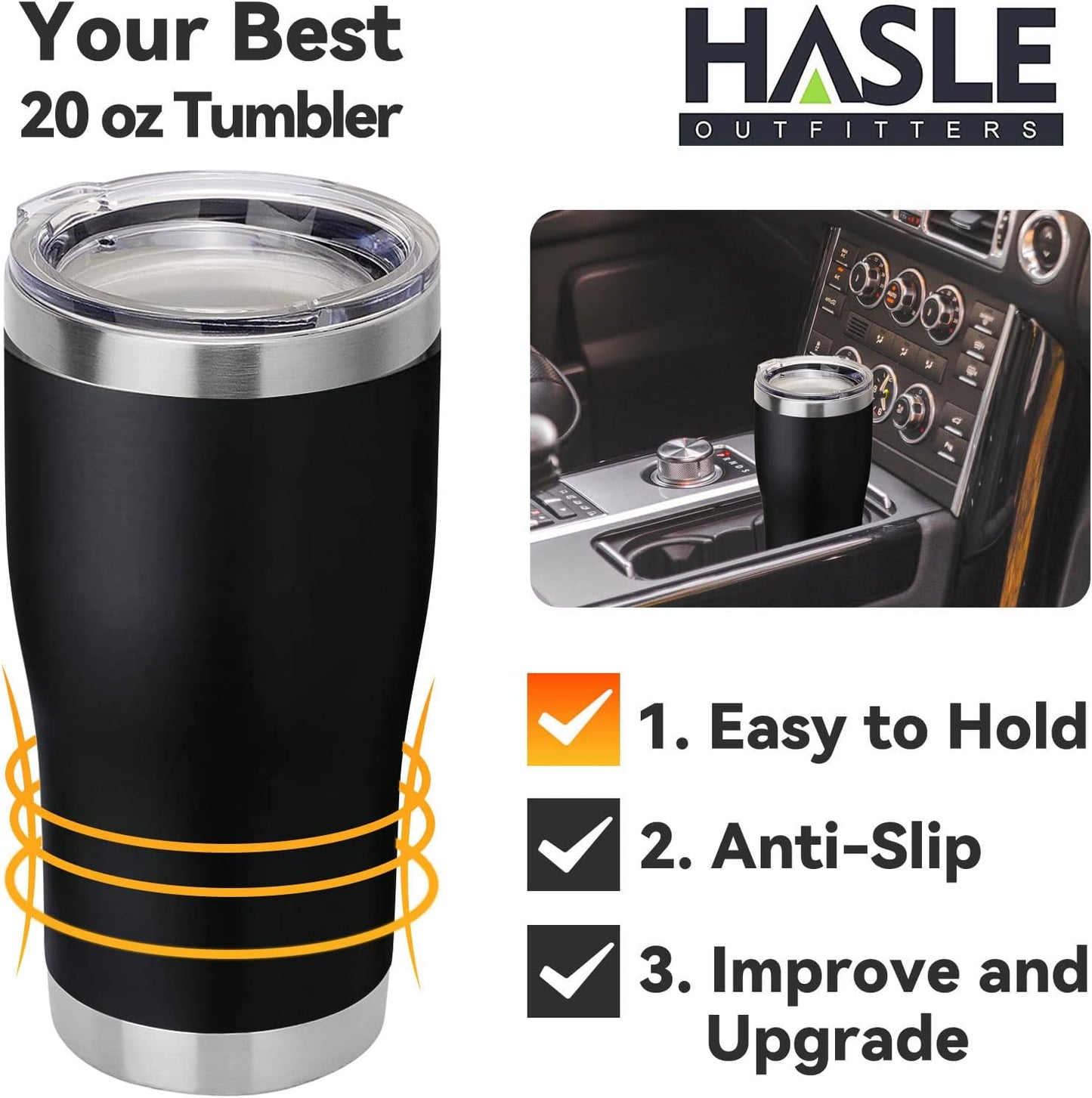 HASLE OUTFITTERS 20 oz Tumbler Bulk, Stainless Steel Tumblers with Lid, Vacuum Insulated Tumbler, Double Wall Tumbler Cup, coffee mugs, Black, 12 Pack