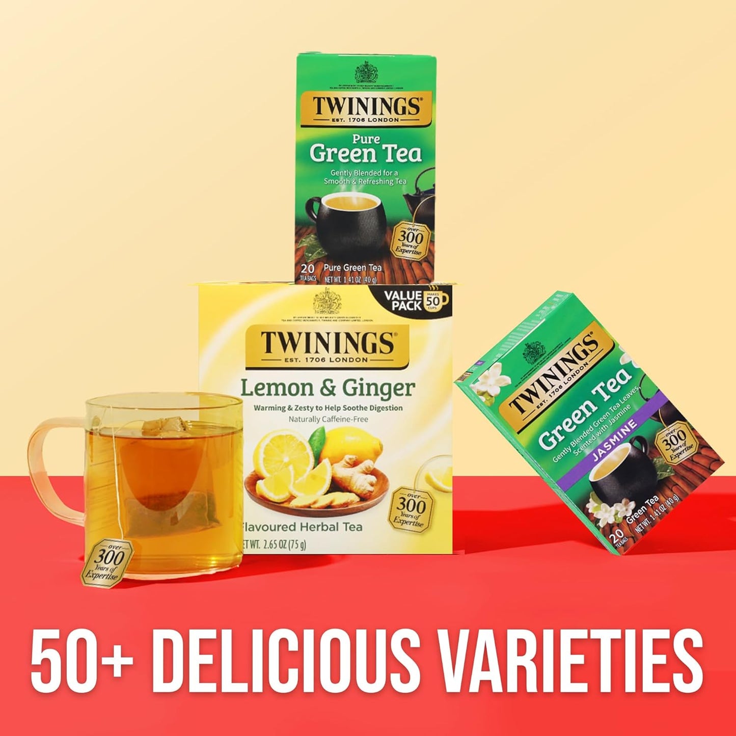 Twinings Pure Green Tea Individually Wrapped Bags, 20 Count (Pack of 6), Smooth Flavour, Enticing Aroma, Caffeinated, Enjoy Hot or Iced, 120 Teabags