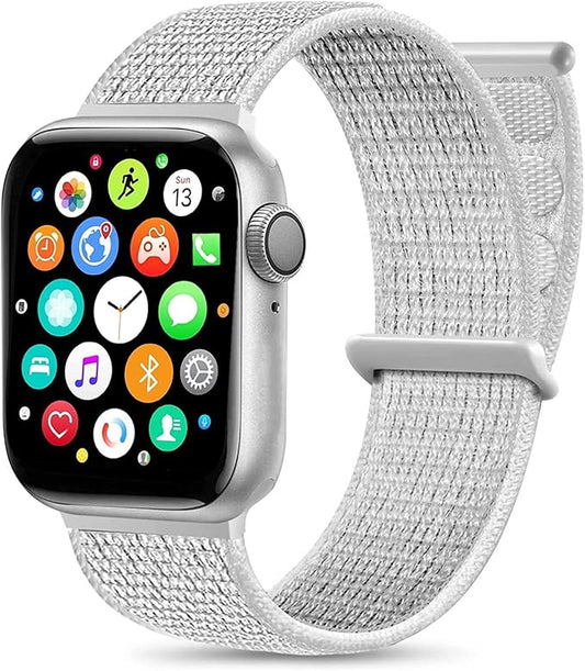 Smart Watch for Men Women for Android iOS Phones Compatible with iPhone, Full Touch Screen Fitness Tracker with Call/SMS/Heart Rate/Blood Oxygen Monitor/Pedometer/Nylon Sport Bands (White)