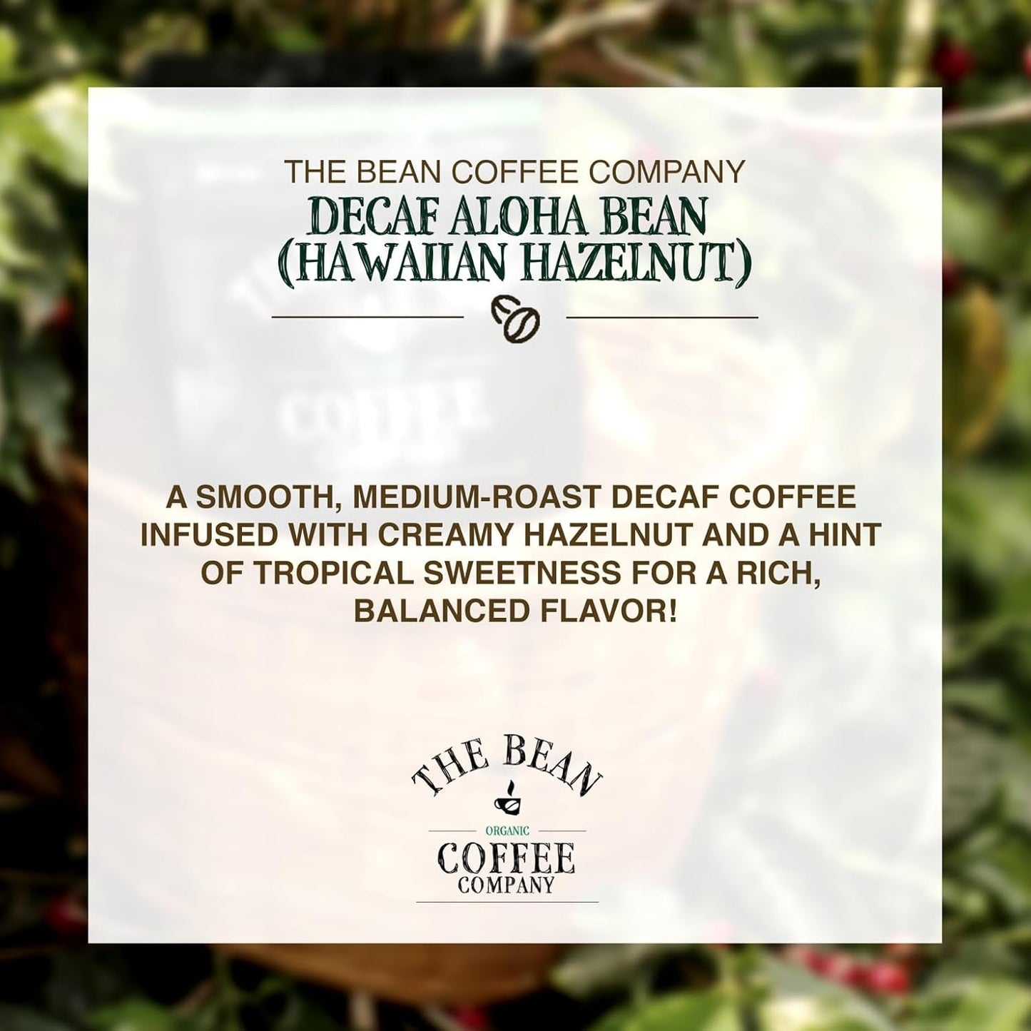 The Bean Coffee Company Organic Coffee Water Processed DECAF Aloha Bean Hawaiian Hazelnut Medium Roast Whole Bean Coffee 16-Ounce (Pack of 2)